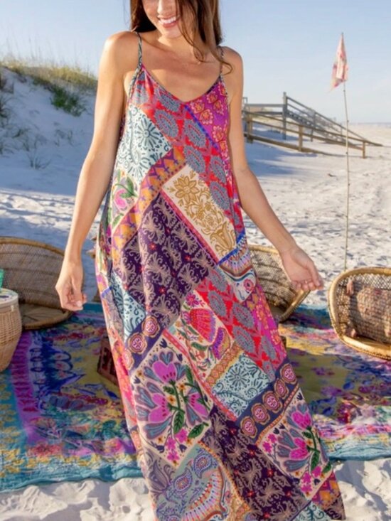 NATURAL LIFE Dresses & Skirts - NATURAL LIFE Gracie Slip Maxi Dress Boho Blooms Patchwork Multicolor Sz M
